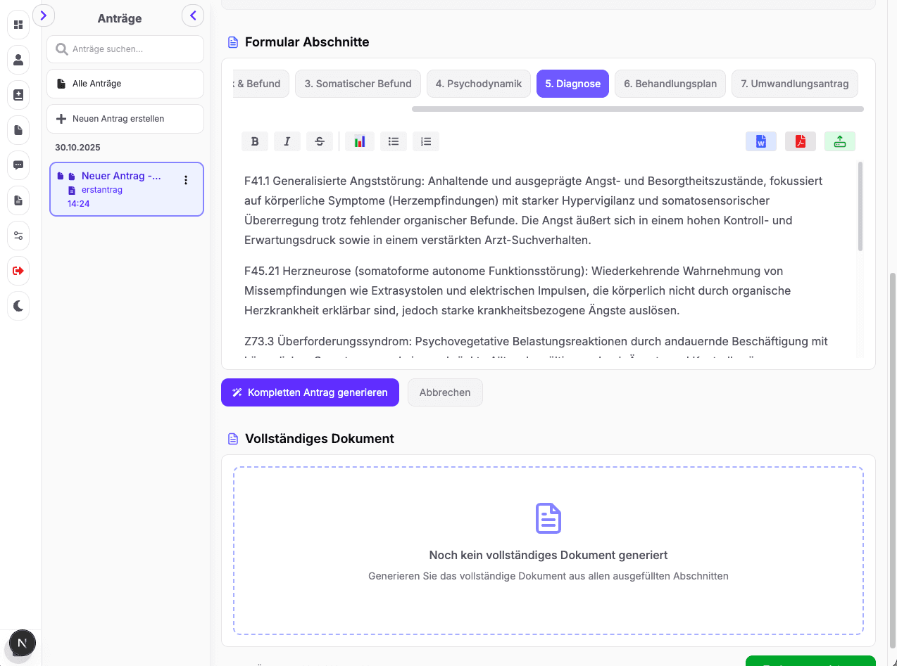 Antrag Sektion bearbeiten