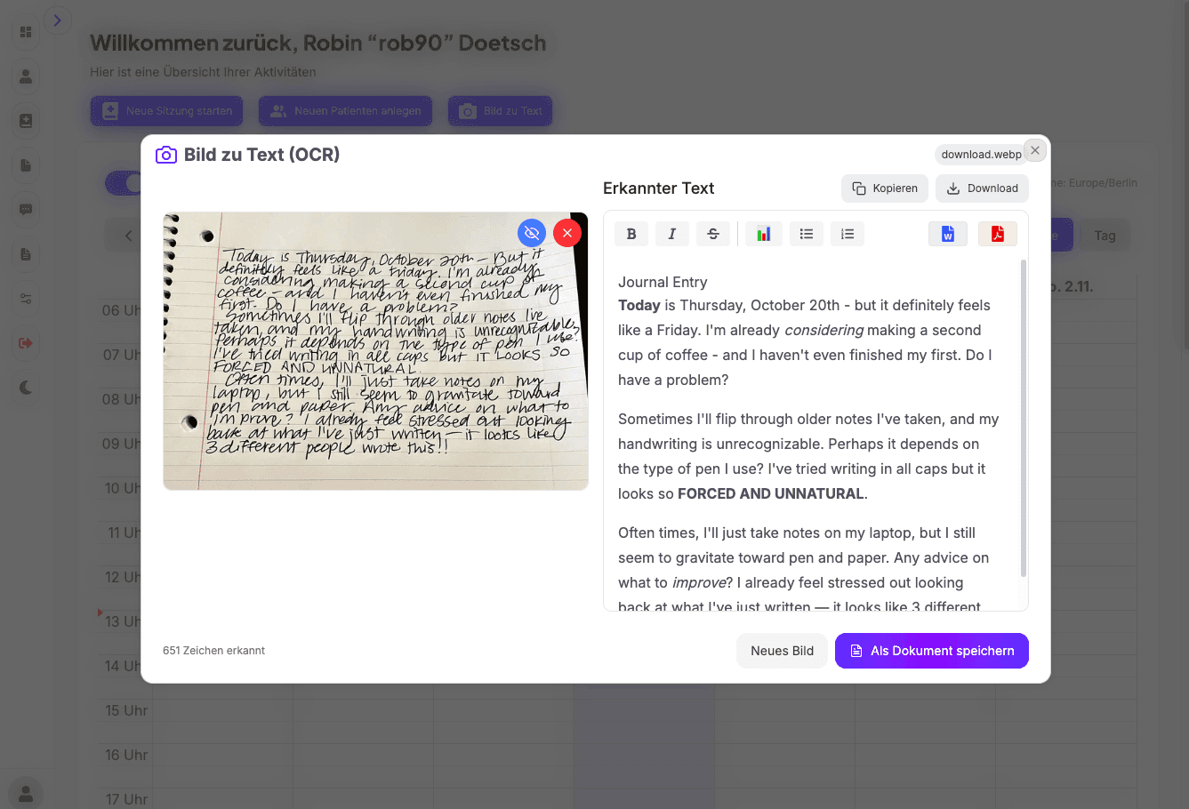 OCR - Laden Sie handschriftliche Notizen hoch