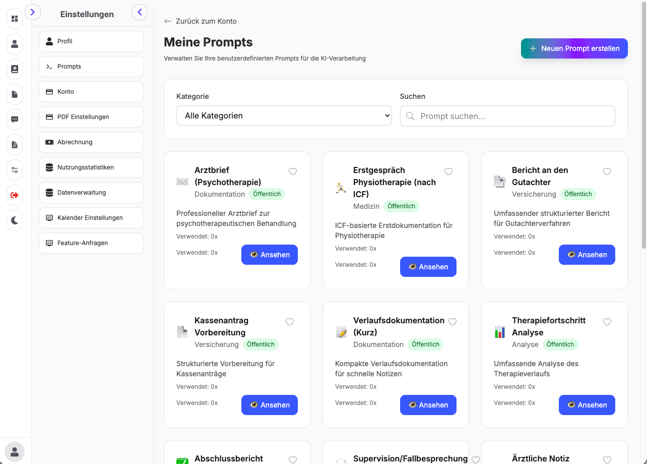 Unsere und Benutzerdefinierte Prompts